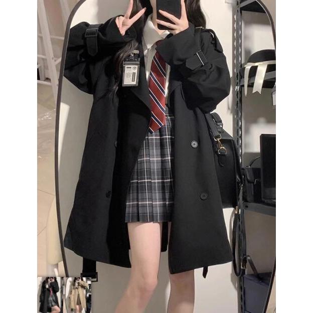JKコート レディース 学院風コート ロング 秋 女子 学生用スクールコート トレンチコート シンプル アウター 着痩せ 学生上品