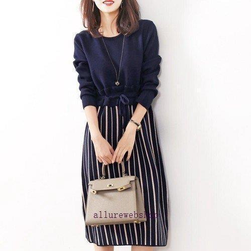 ドッキングワンピース 20代 30代 40代 50代 通勤 オフィス ひざ丈 ワンピース レディース ファッション きれいめ 上品 女性 秋 冬 春 ドッキング 4色