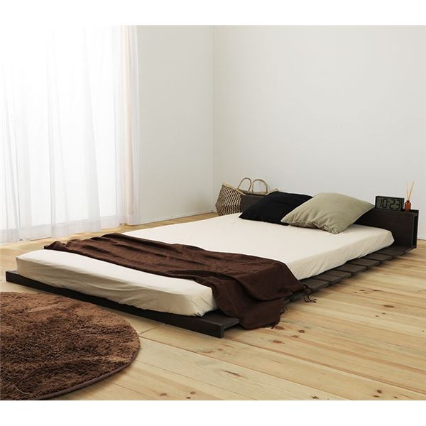 脚付き すのこベッド マットレス付き ダブル ブラウン ウォールナット突板 3段階 高さ調節 収納 スライドコンセント付