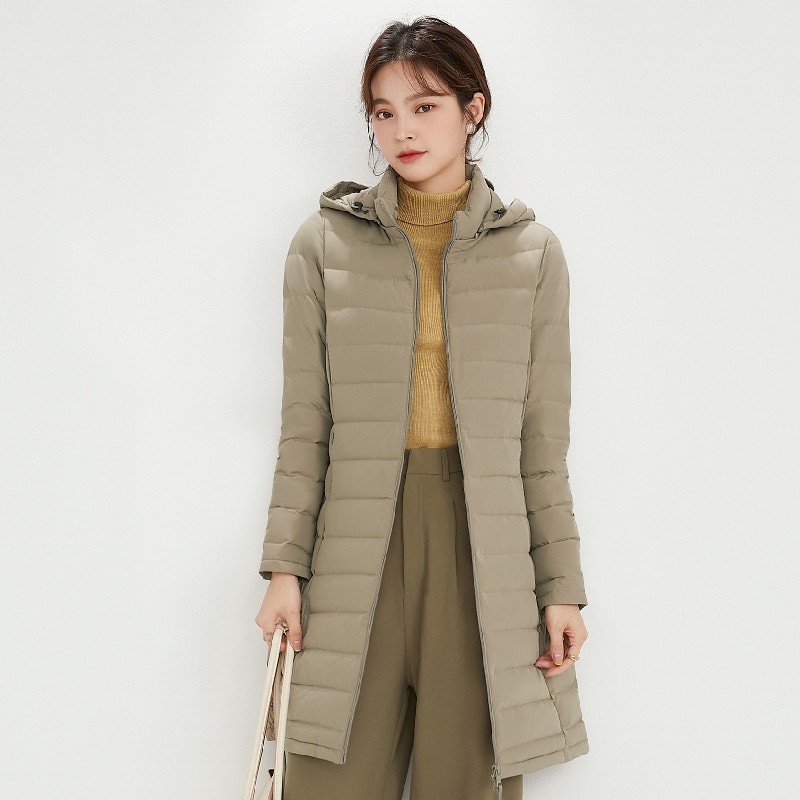 人気沸騰 ロング丈フード付きライトダウンジャケット レディース ロング丈 ダウンジャケット 軽量