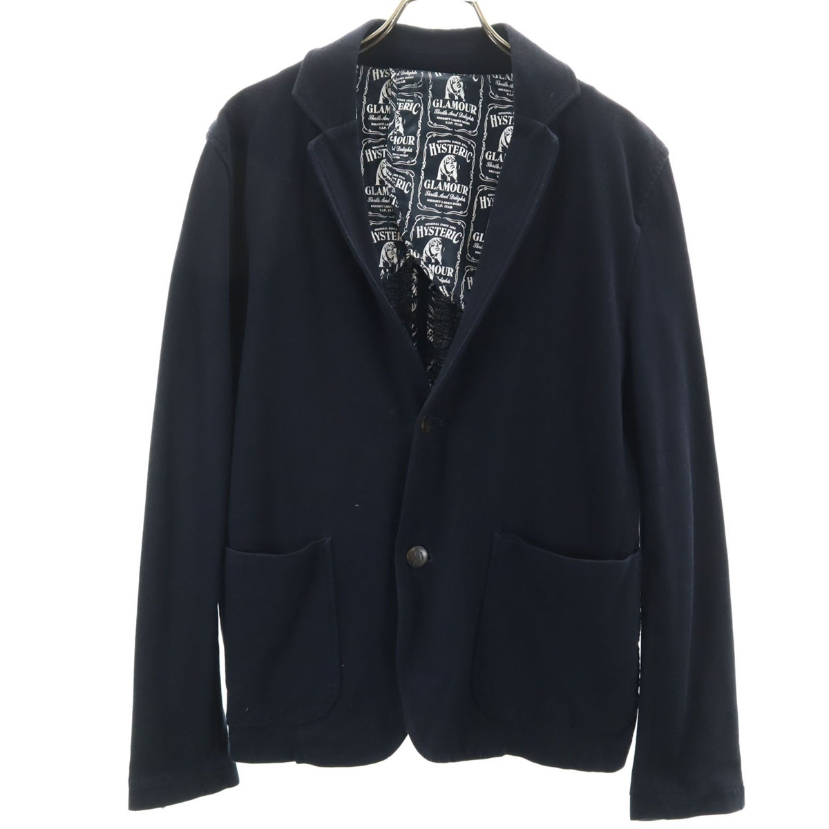 日本製 テーラードジャケット M ネイビー 鹿の子 ブレザー アンコン メンズ 古着