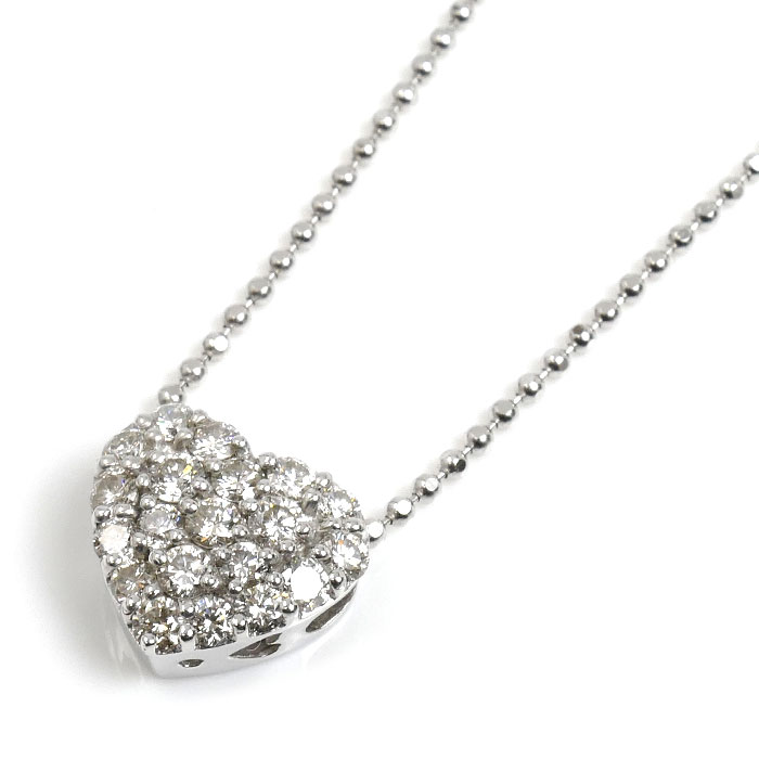Ponte Vecchio ポンテヴェキオ K18WG ホワイトゴールド ハート ネックレス ボール ダイヤモンド0.60ct 3.8g 40cm レディース 中古