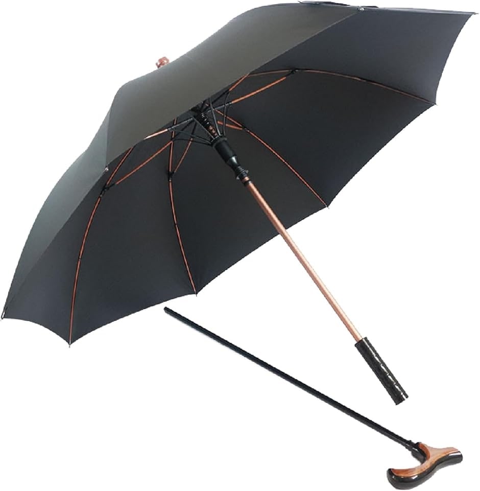 ステッキ傘 杖の傘 一脚杖 晴雨兼用 UVカット 遮熱効果 長傘 祖父母 分離式(ブラック)
