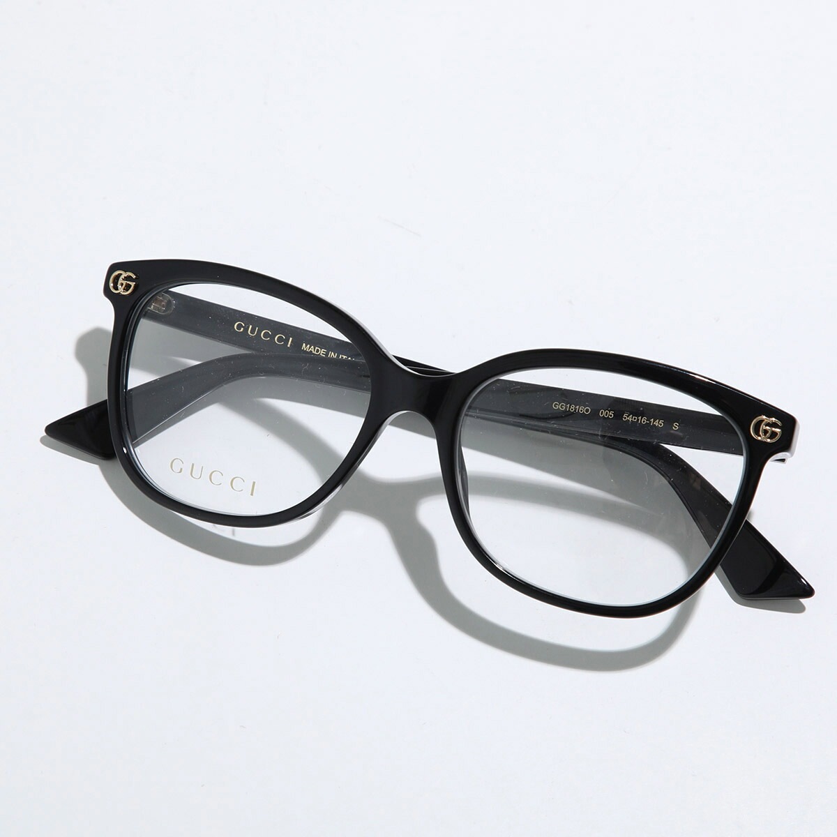 GUCCI グッチ メガネ GG1816O レディース フォックス型 キャットアイ メタルロゴ GGロゴ セルフレーム 黒縁 眼鏡 伊達メガネ 005/BlackBlackTrannsparent