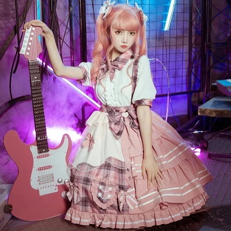 アイドル風 ギンガムチェック サスペンダースカート 夏 春服 レディース