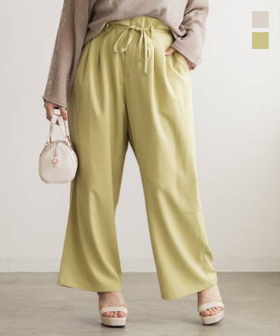 大きいサイズ レディース LL 3L 4L XL XXL XXXL ウエストリボンタックワイドパンツ