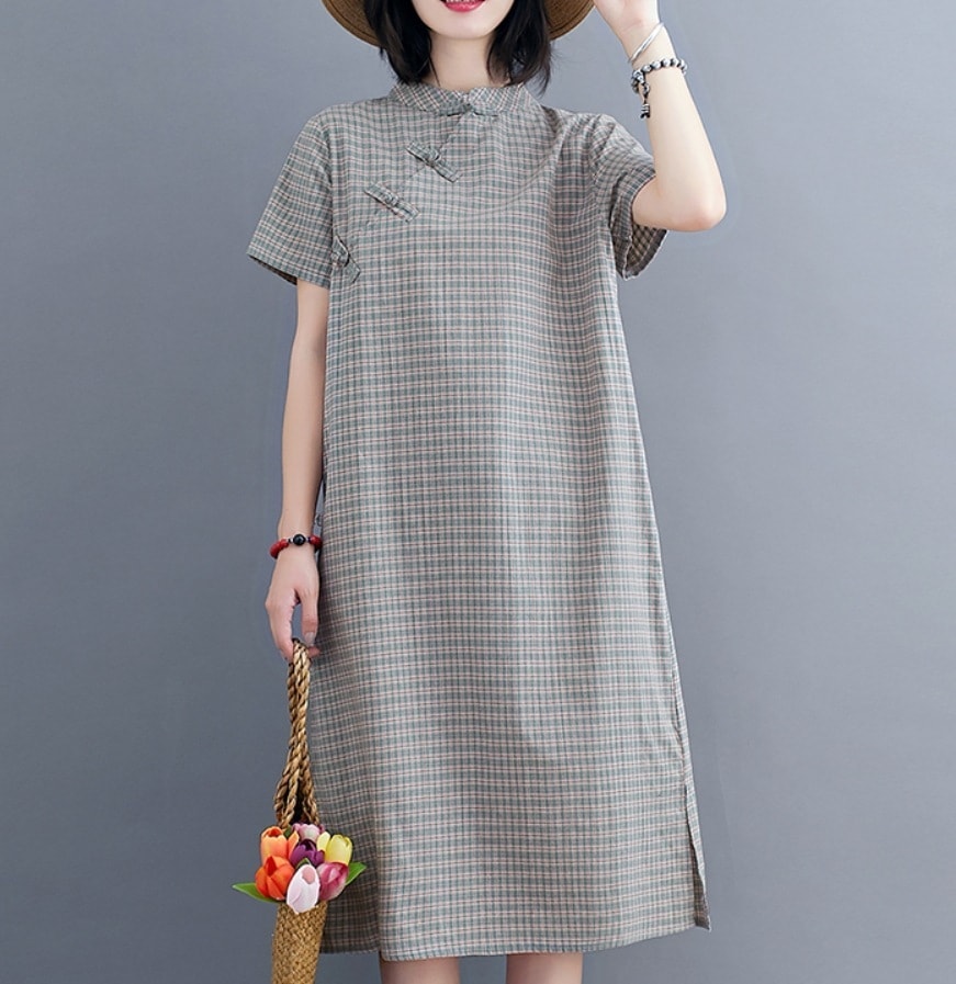 ワンピース デート モテアイテム チャイナワンピース ミディアム丈 半袖 チェック柄 可愛い きれいめ 上品 おしゃれ かっこいい 可愛い ラブリー キュート ガーリー クール モード系