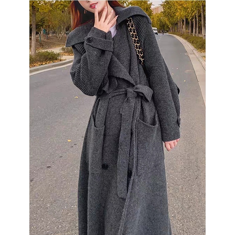 セーターコートロングウインドブレーカーデザイン怠惰なスタイル肥厚コート2024秋冬気質ニットカーディガン