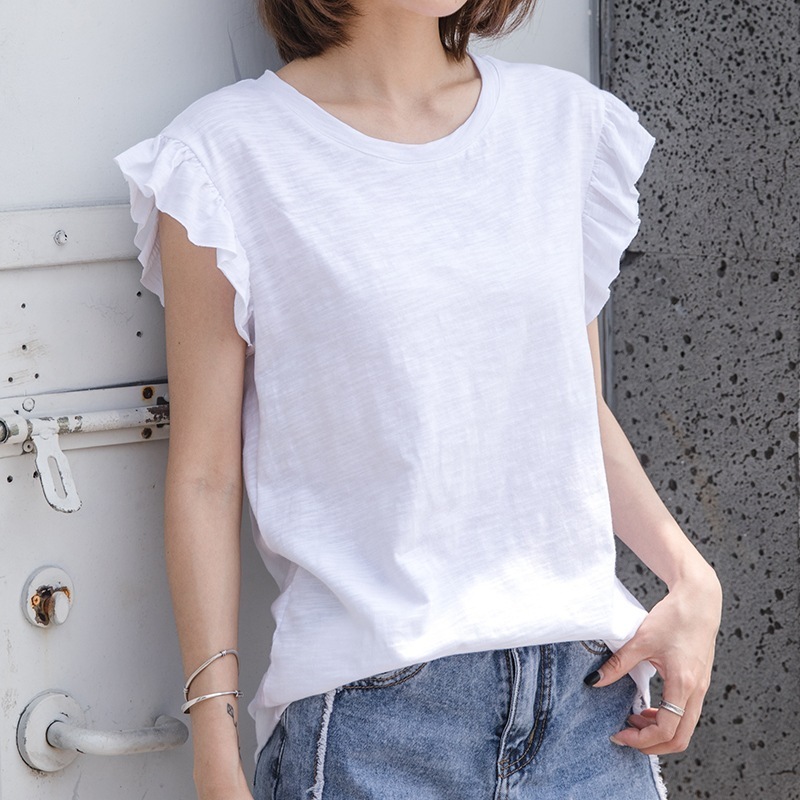トップス Tシャツ カットソー ショート ショート丈 フレンチスリーブ Uネック ラウンドネック ストレート フリル かわいい 大人可愛い きれいめ シンプル カジュアル 大人 おしゃれ お洒落 5,005円