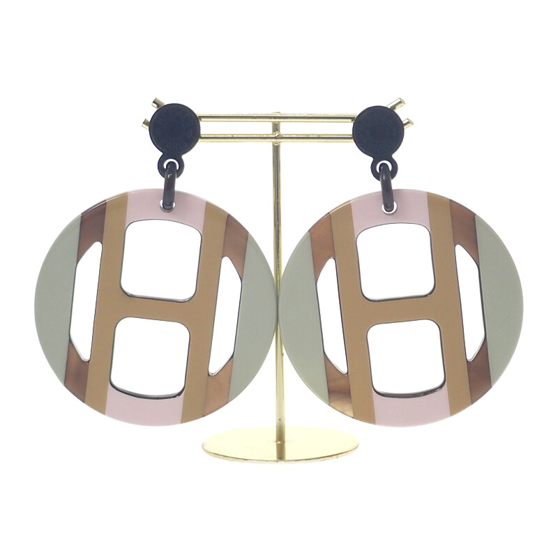 Hエキップ H057086FL ピアス バッファローホーン ペールグリーン シルバー金具 レディース【Aランク】