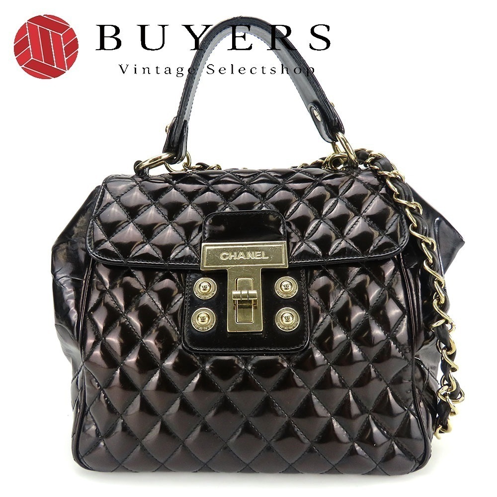 中古 ハンドバッグ エナメル ブラック ゴールド金具 12番台 2wayショルダー レディース 女性