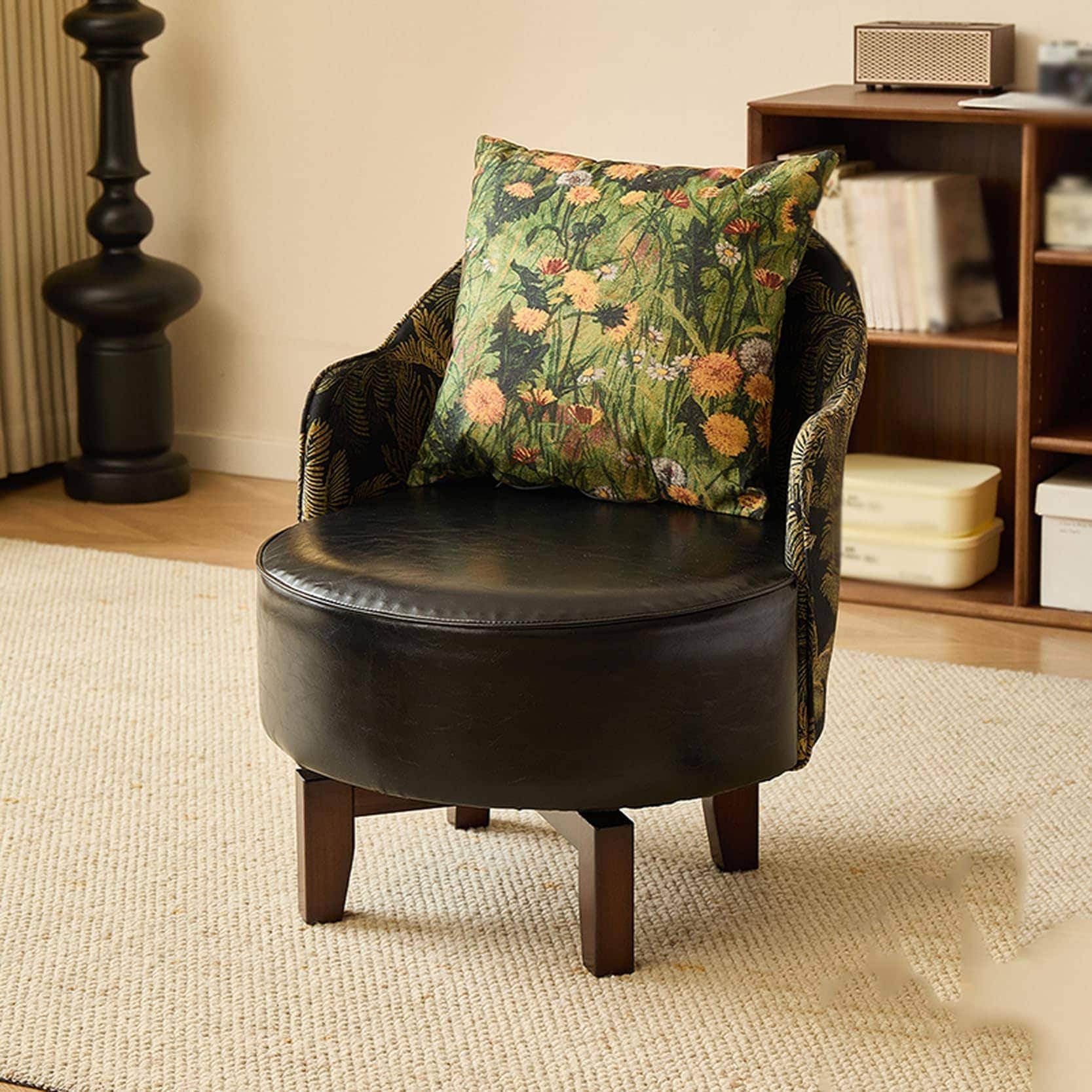 THLD シングルソファ 回転式 一人用 コンパクト アメリカンレトロ調 57*52*66CM 花柄 布張り 洗濯可能 一人暮らし リビング ベランダ 寝室用 リラックスチェア 省スペース 模様8 ソ