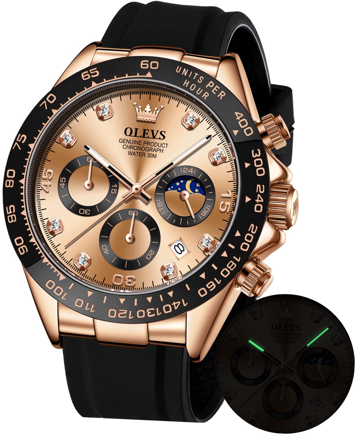 OLEVS 腕時計 メンズ スポーツ 日本-クォーツ 人気 ファッション ブランド ストップウォッチ 24時間 日付 防水 ローズゴールド