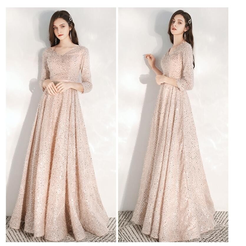 袖あり ロングドレス ウェディングドレス パーティードレス ブライズメイド Aラインドレス 披露宴