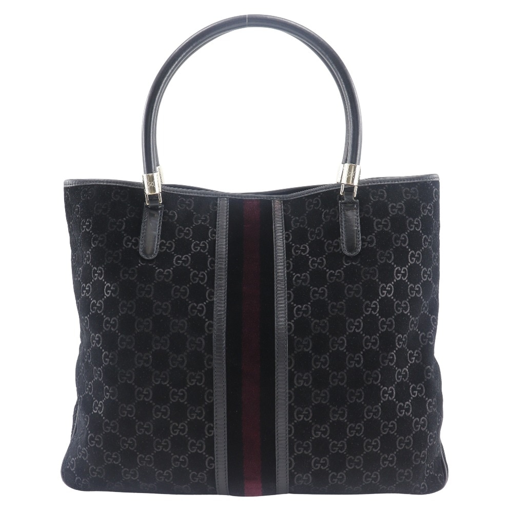 GG シェリーライン 162160 トートバッグ スウェード 黒 ユニセックス 中古品