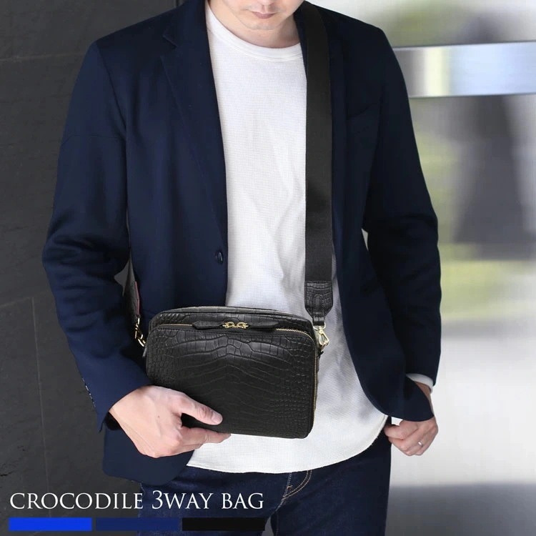 クロコダイル ショルダーバッグ 2way バッグ メンズ 斜め掛け マット 加工 センター取り お財布 ショルダー ミニバッグ 3way バッグ本革 鰐革 保証書 付き sc (06001782-me