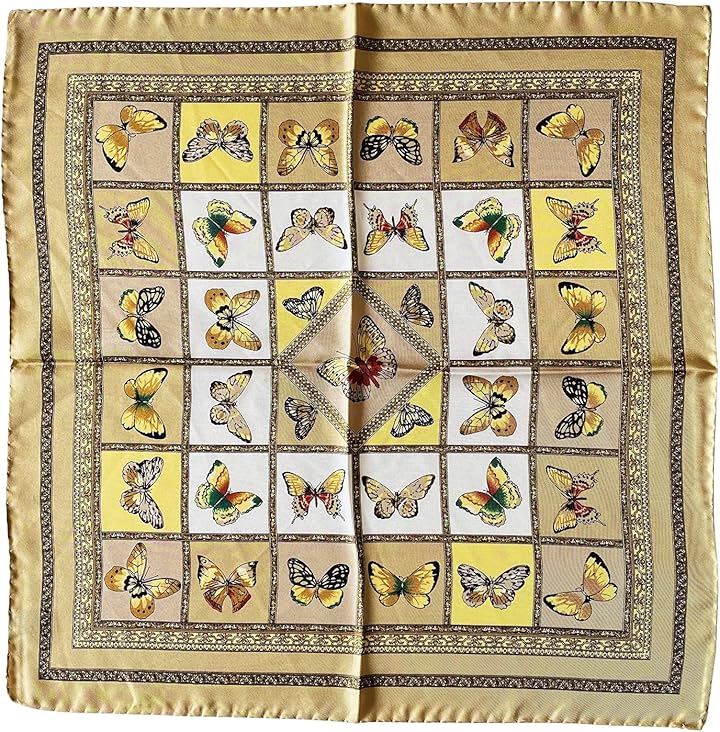 シルク スカーフ 小判 50 正方形 シルク100% イタリア製 コモ バタフライ( ベージュ, Free Size)