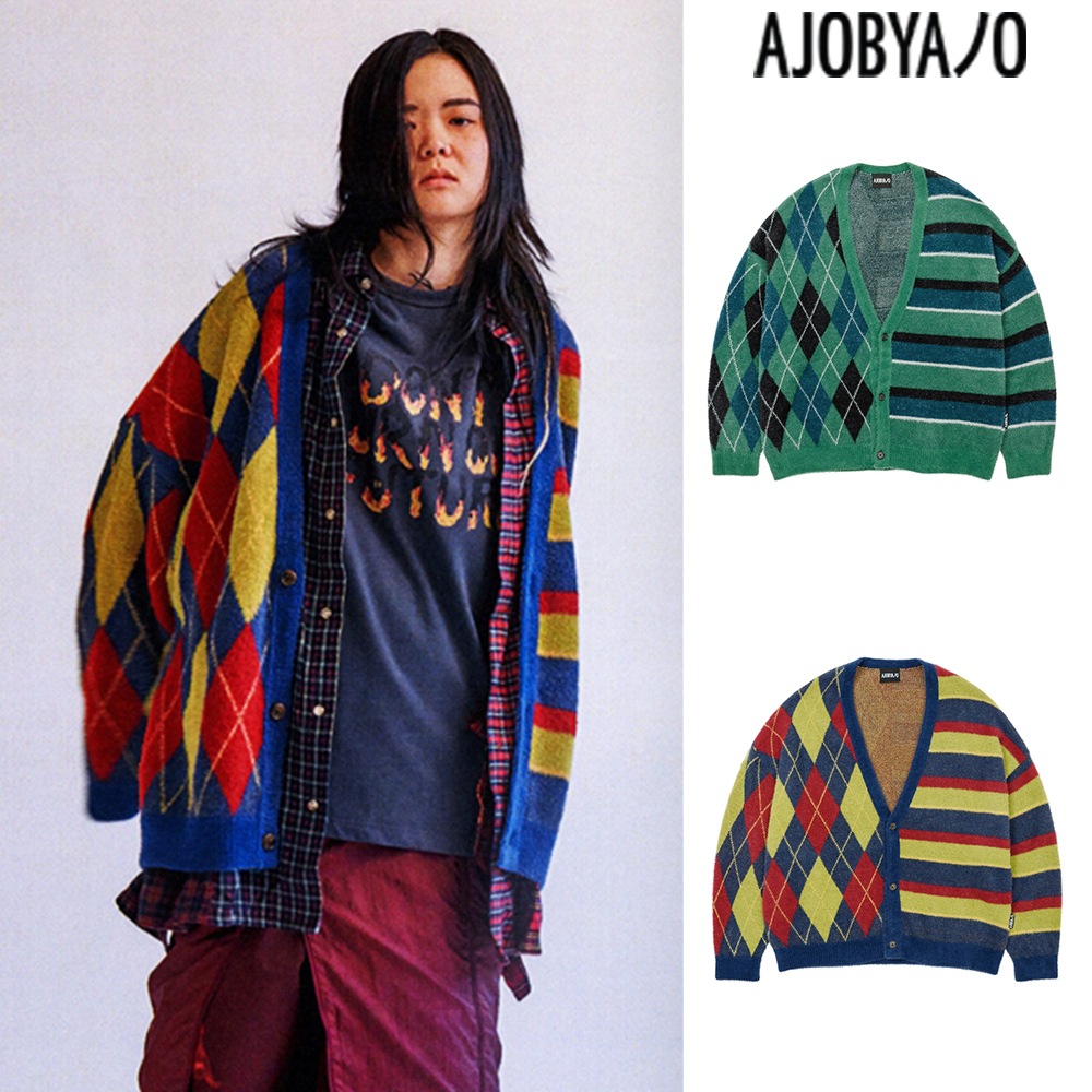 【AJO AJOBYAJO】 Argyle Stripe Mixed Cardigan