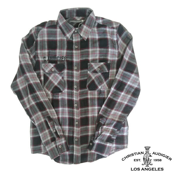 セール クリスチャンオードジェー カジュアルシャツ メンズ 長袖 チェックシャツ シャツ ブラック Christian Audigier SHIP TO SHORE ハリウッド LAセレブ ブラン