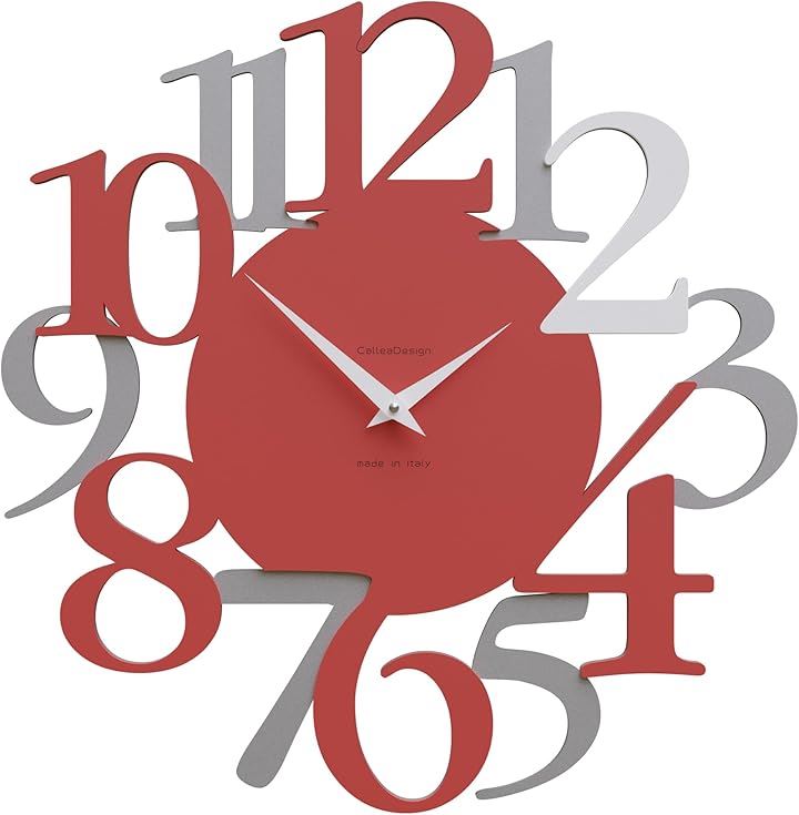 イタリア工房の熟練職人による手作り掛時計 壁掛け時計 Russell ファイアリーレッド サイズ44x45cm MADE IN ITALY イタリア製 おしゃれ 静音 木製(赤い火)