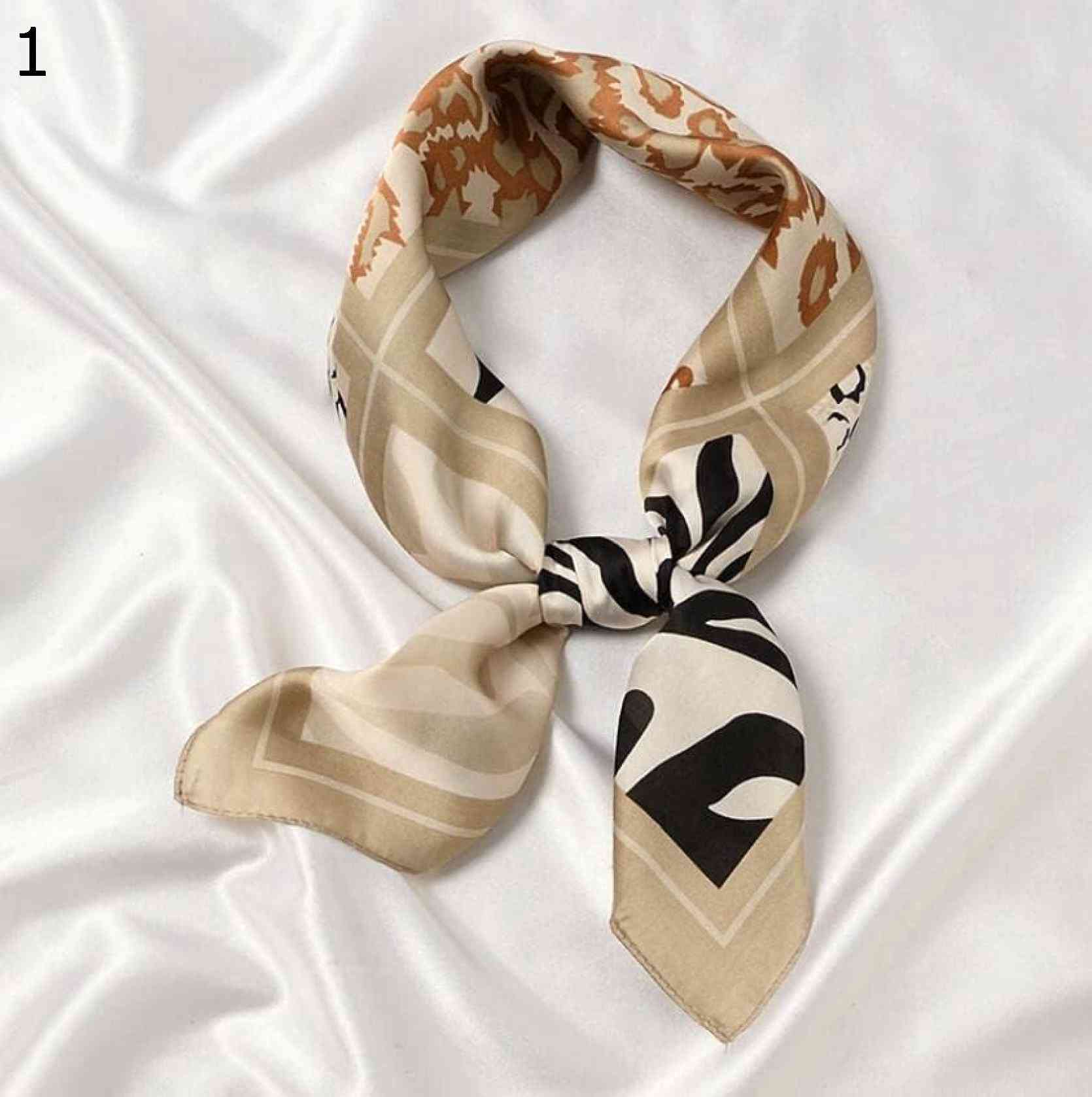 【20%OFFクーポン～】70x70cm 女性用多機能ポリエステルスカーフラップスカーフヘッドバンドショールヒョウパッチワークプリントサテンスモールスクエア スカーフ (Color : Khaki