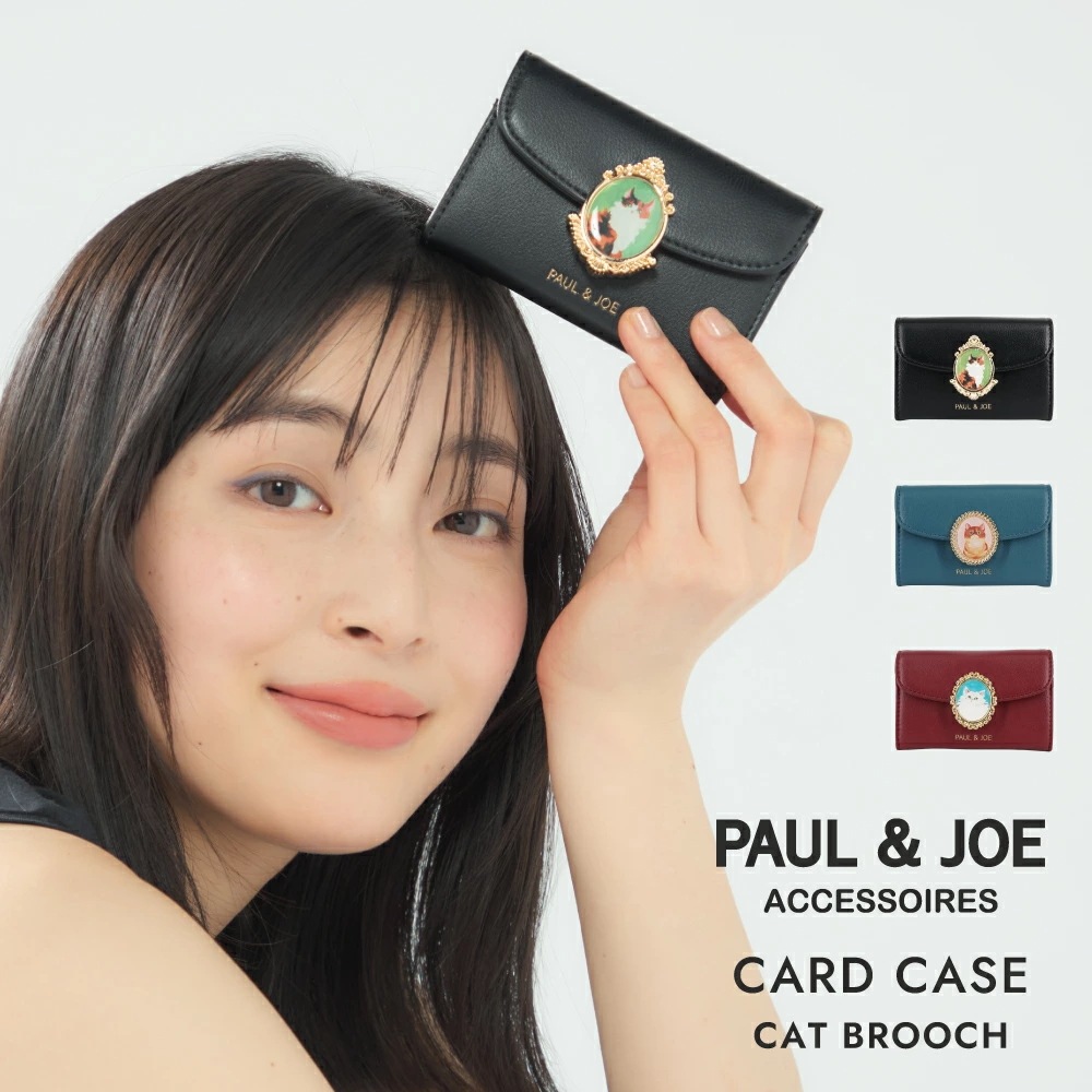 仕切り付き名刺入れ PJA-W1174 キャットブローチ P&J ACCESSOIRES レディース ブランド カードケース 高級感 猫 ねこ ギフト プレゼ