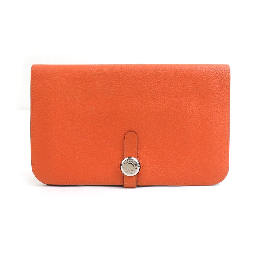 エルメス HERMES 長財布 ドゴンGM レザー オレンジ シルバー メンズ e60978a