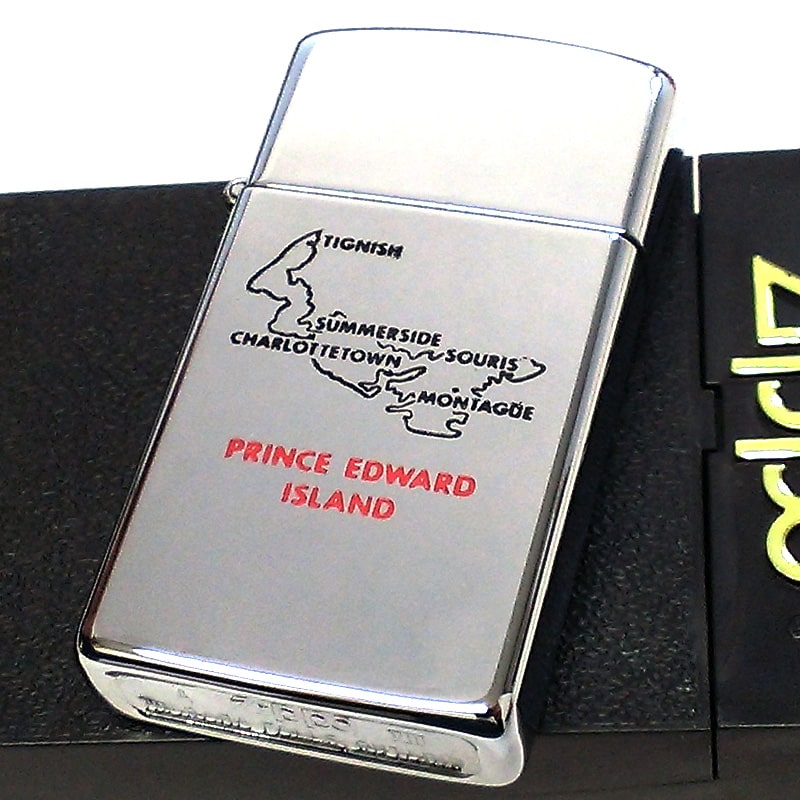 ZIPPO ライター スリム ジッポ カナダ製 1992年製 プリンスエドワード島 地図 オンタリオ製 ビンテージ レア 廃盤 かっこいい 未使用品 絶版 ヴィンテージ メンズ 珍しい シルバー