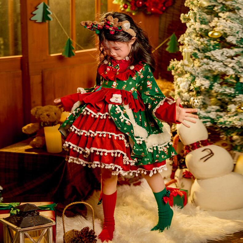 クリスマス衣装 クリスマス風ワンピース 子供ロリータ服 lolita 子ども長袖ワンピース ロリータワンピース キッズドレス ゴスロリ フリル 甘ロリータ 姫様ドレス ジュニア コスチューム コスプレ