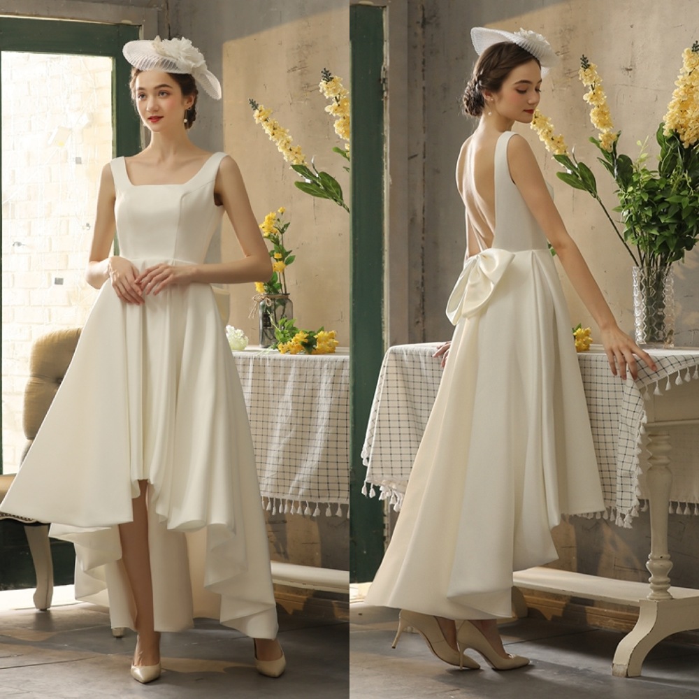 FANWEIMEI# どんす面袖なし前短後長パーティードレスドレス 結婚式パーティードレスキャバドレス花嫁 二次会ドレスウェディングドレス 花嫁 白