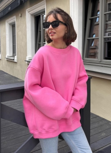 レディース トップス プルオーバー トレーナー スウェット ミモレ 長袖 ラウンドネック オーバーサイズ ストリート ふっくら 厚手 きれいめ シンプル カジュアル おしゃれ かっこいい ラフ