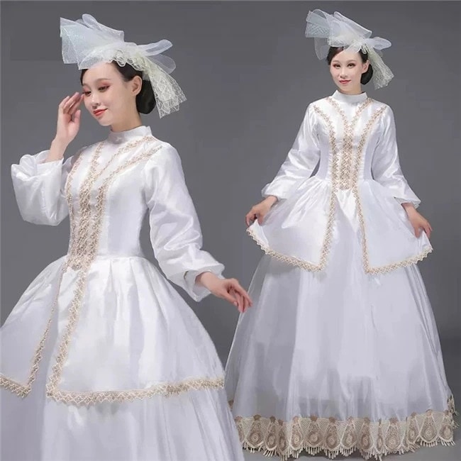 ホワイト 貴族 衣装 王族服 ジュリエット カラードレス 新劇演出 現代劇演出 ヨーロッパ風 結婚式 演出服 パーティードレス　コスプレ衣装　コスチューム　S/M/L/XL 1288