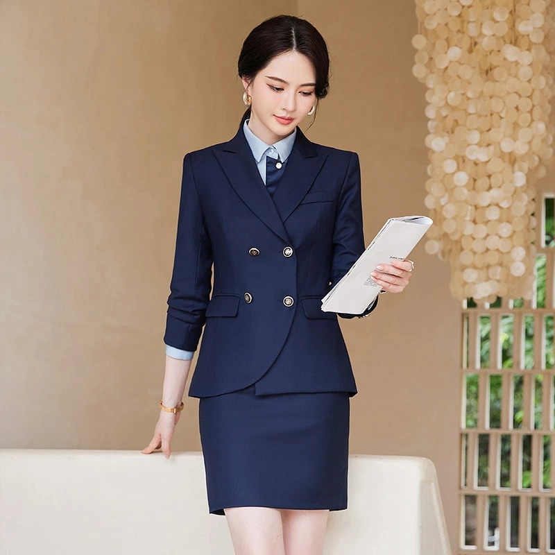 スーツセットアップ レディース 春秋用 青色 ビジネスウェア ホテル勤務 オフィスカジュアル 仕事用