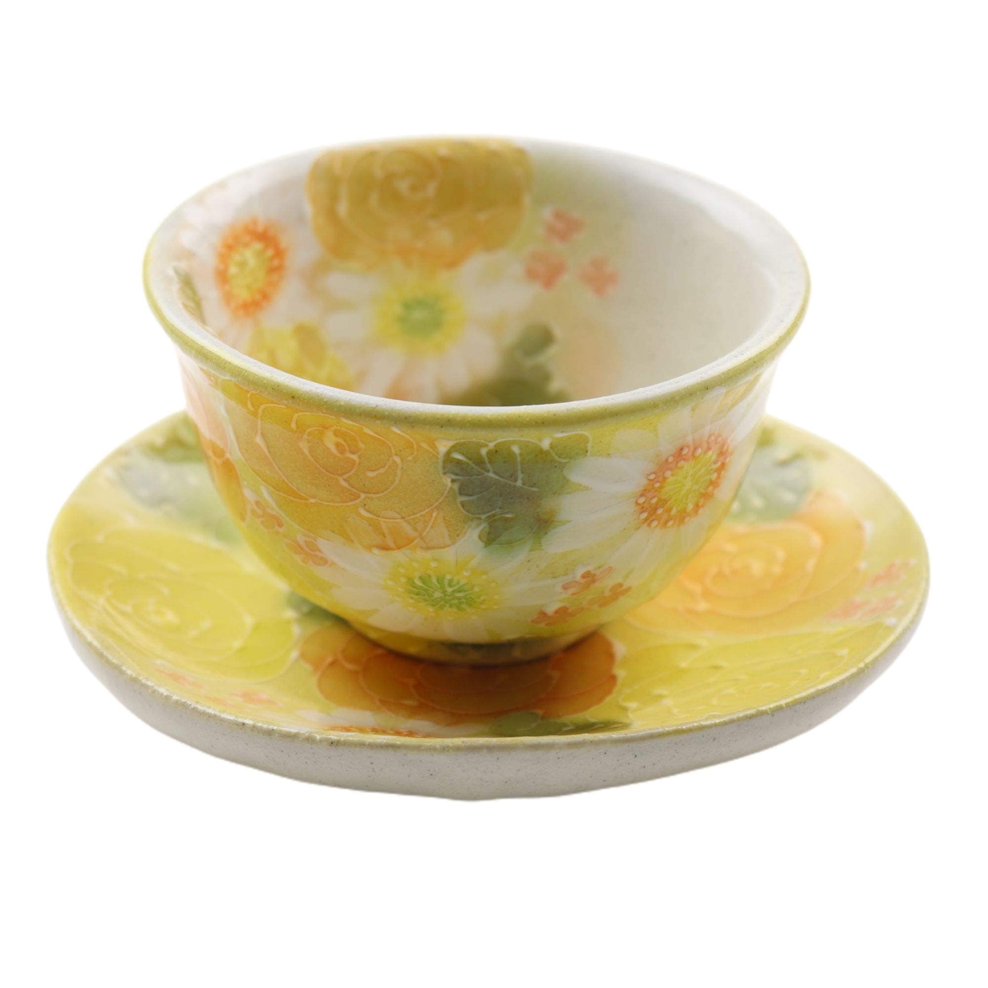 工房ゆずりは 黄彩色絵花 茶菓セット 手造り 手描き 瀬戸焼 陶器 母の日 敬老の日 プレゼント 海外へのお土産 ラッピング 無料