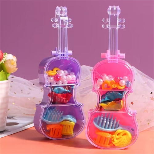 女の子の誕生日やおままごとにぴったりのバイオリン型のメイクアップアクセサリーとキャンディー お年玉 誕生日プレゼント 子供の贈り物