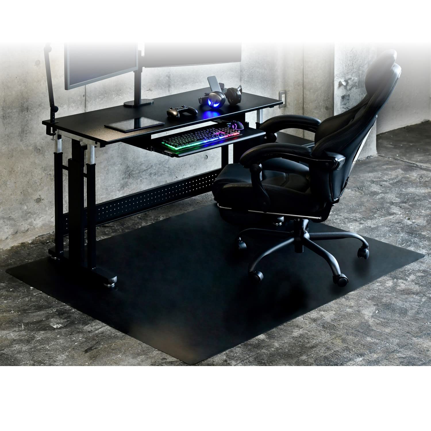 [山善] チェアマット (デスク&チェアマット) 幅130×奥行160cm キズや汚れに強い 床保護 ゲーミング ブラック DCFM-1316(S)(BK) テレワーク