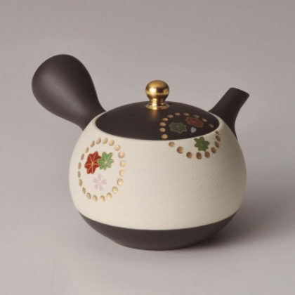 昭萠黒泥小丸白ノタ二つ窓絵急須 240cc Y-80