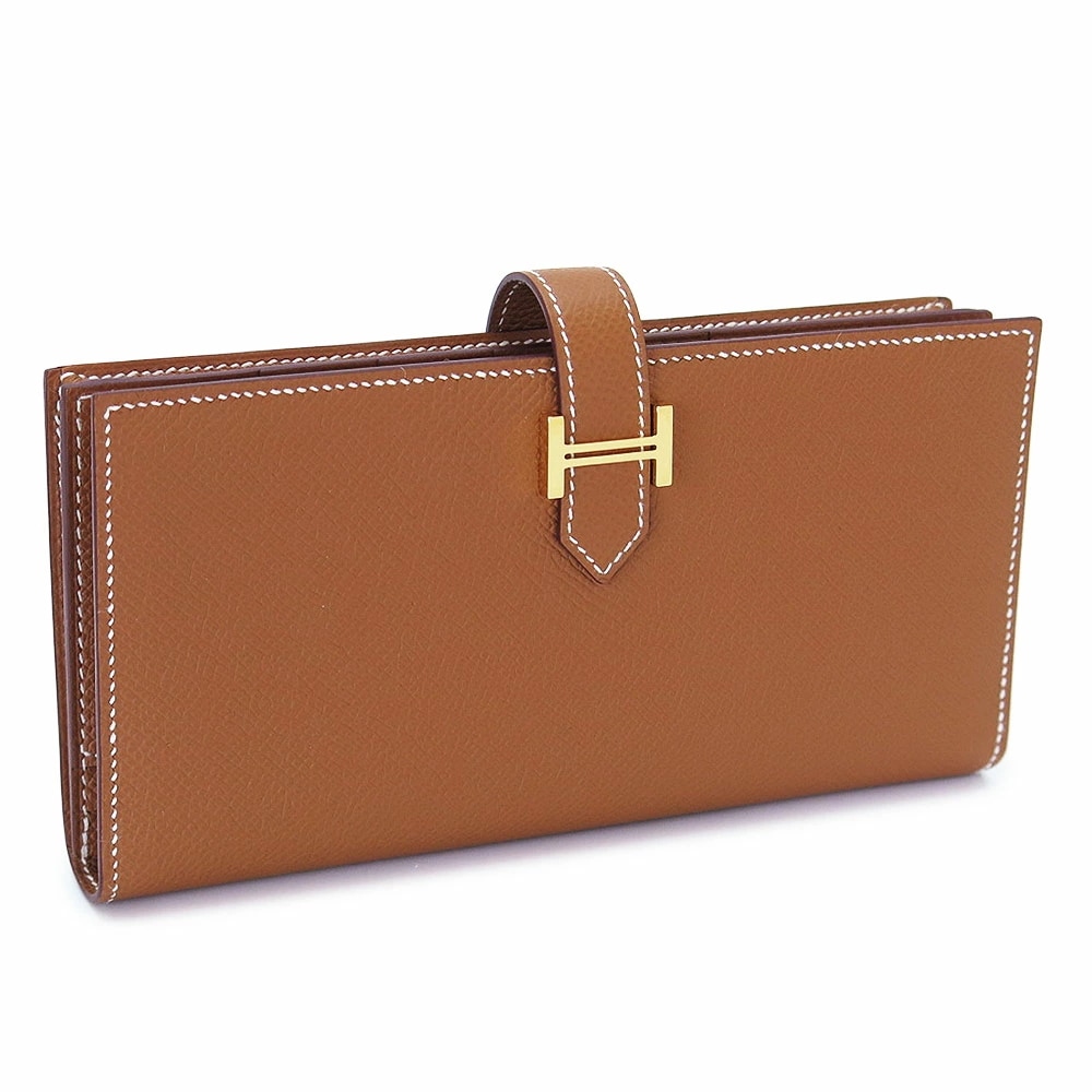 長財布 レディース ベアン スフレ 二つ折りフラップ かぶせ蓋 エプソン レザー ゴールド ブラウン