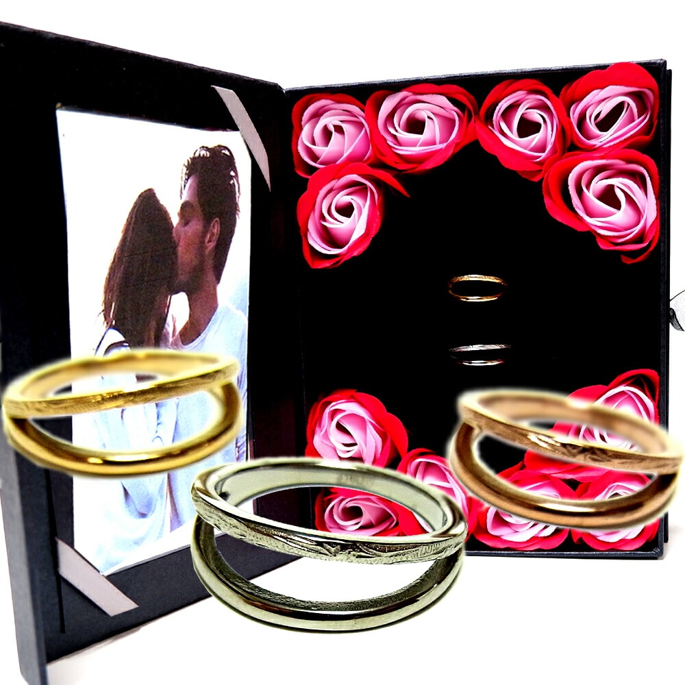 ペアリング ペアハワイアンジュエリー 指輪 2連風 スクロール カレイキニ カップル 2個セット ア