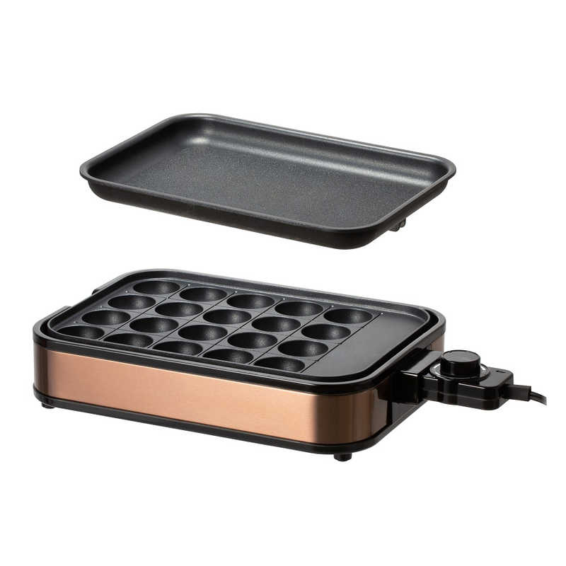 ヤマゼン　着脱式ホットプレート たこ焼きプレート＆平面プレート2枚組　NEHA-W012-BR