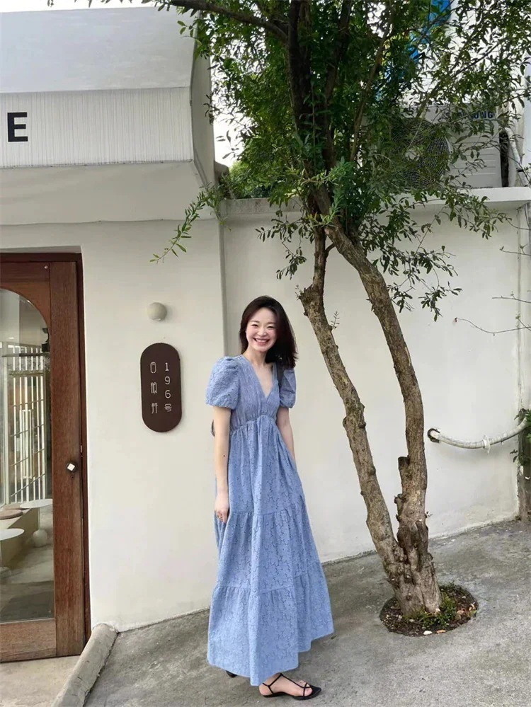 【2枚購入で2OO円OFF】早い者勝ち パフスリーブ 半袖 大人気 Vネック 快適である ロングスカート スリム 怠惰な エレガント ゆったりする