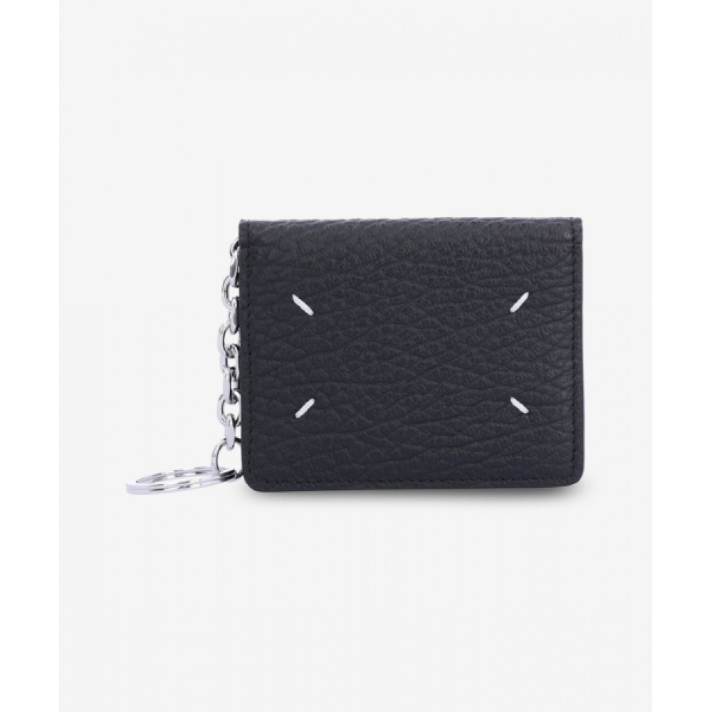 メゾンマルジェラ 4ステッチキーリングカードホルダー-ブラック/S56UI0128P4455T8013