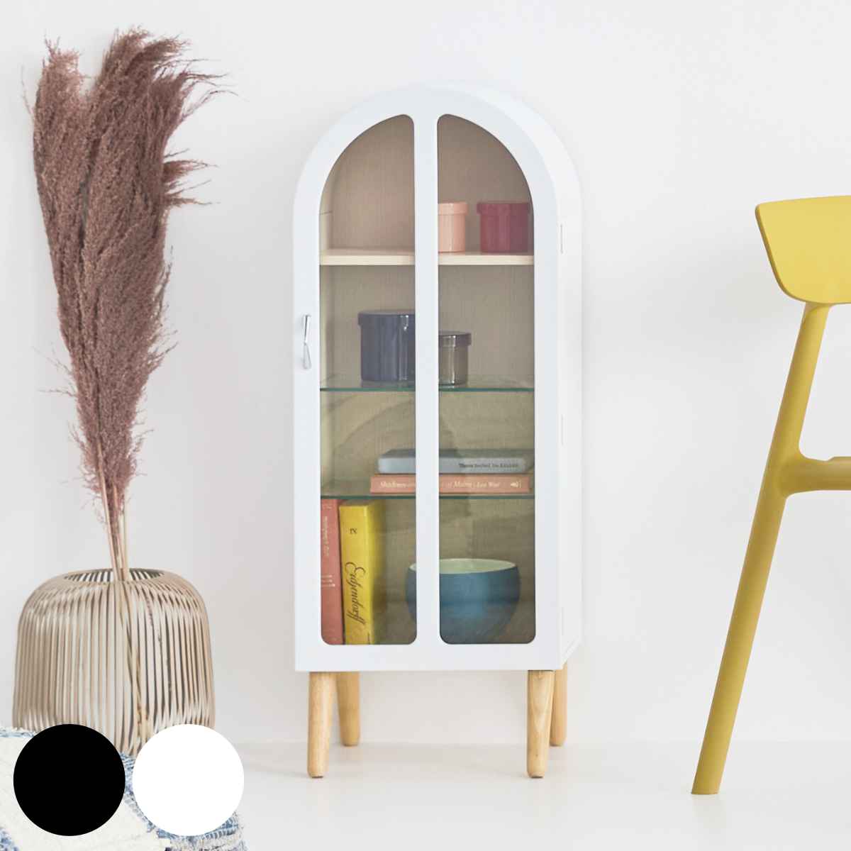 コレクションラック 3段 ガラス扉 モノトーン 約幅37cm ラック コレクション 扉 キャビネット ガラス棚板 完成品 ディスプレイ ガラス 可動棚 収納 コンパクト ブラック ホワイト