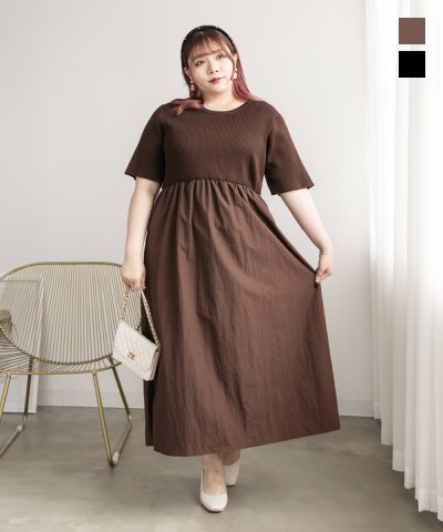 大きいサイズ レディース LL 3L 4L XL XXL XXXL ニットドッキングワンピース