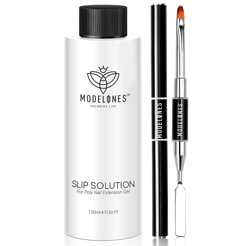 Modelones スリップソリューション ポリジェル 120mlポリジェルスリップ +2in1ネイルブラシセット エクステンション液体,ネイルビルダーネイル DIY用ポリジェル ポリジェル用 ネイル