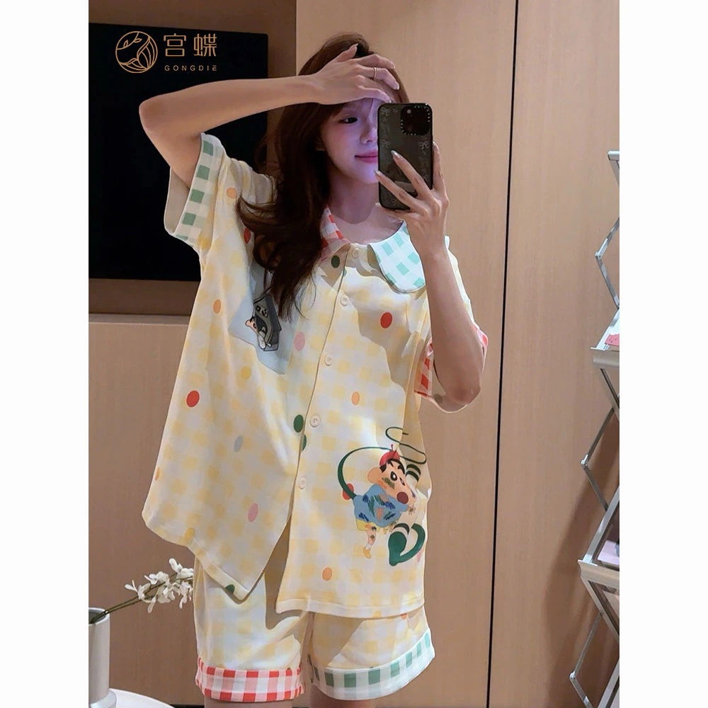 迅速な出荷 新品販売 宮蝶【涼感タイプ】クレヨンしんちゃん夏パジャマ女性半袖純綿カジュアルホームウェア 在庫が限られている