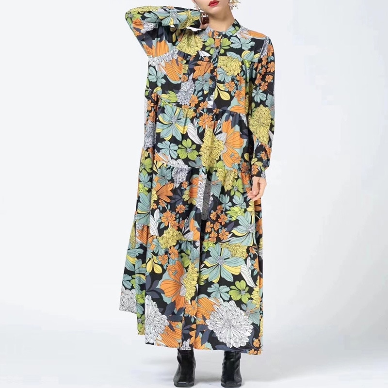 【送料無料】レディース ワンピース レトロ 花柄 ボタニカル マキシ丈 大人可愛い ママコーデ