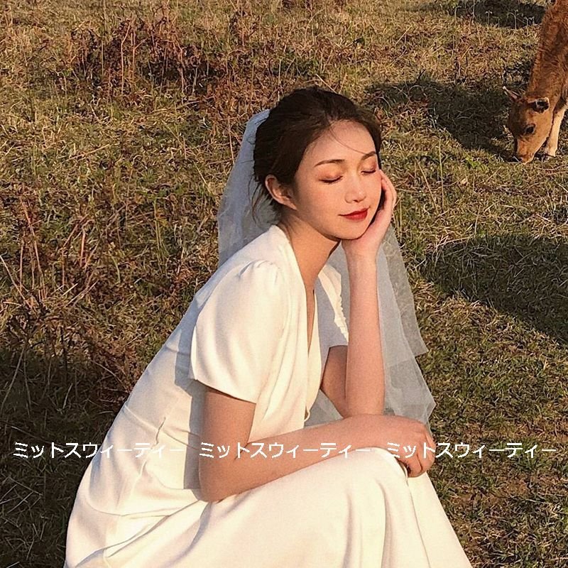 ウエディングドレス 二次会 花嫁 前撮り 半袖 ウェディングドレス ロングドレス 結婚式 カジュアル 大人可愛い エレガント 白 シンプル リゾート ワンピース