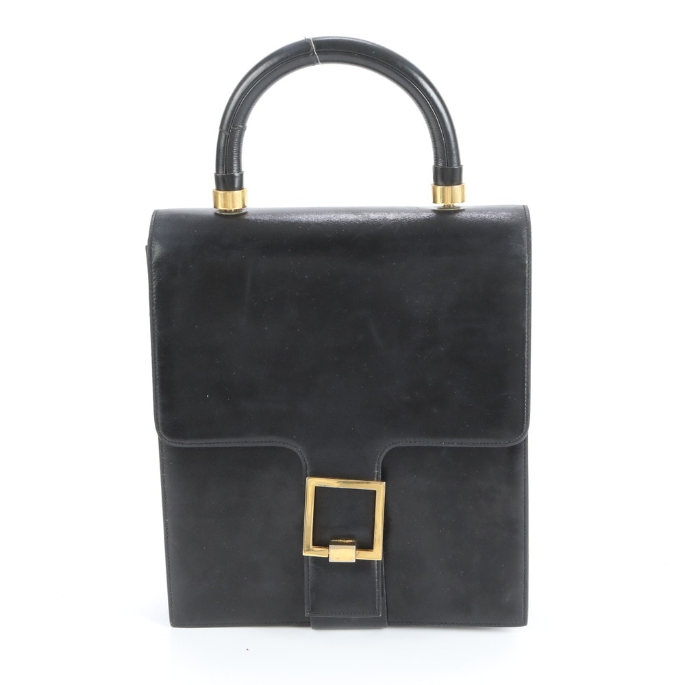 美品 ヴィンテージ レザー ハンドバッグ トート ブラック 黒 レディース ECM CX38-4 中古