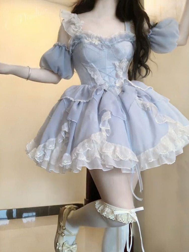 【送料無料】バレエ風ドレス 女性 初恋の女の子 年齢引き 甘い風 ウエスト スリム 超妖精 ふわふわ プリンセス スカート